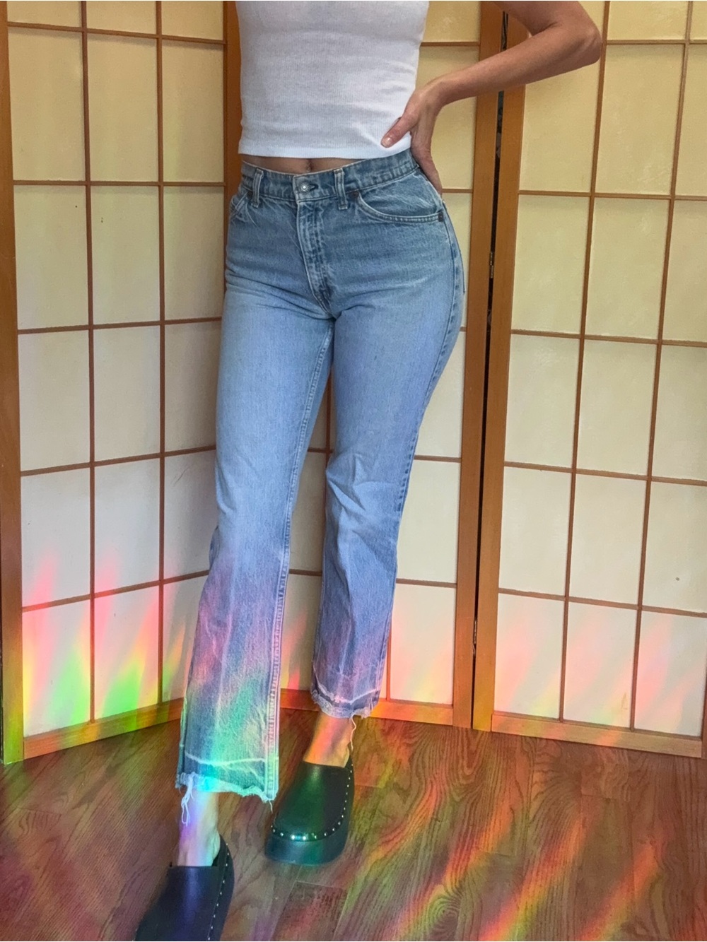 Vintage Levi's Orange Tab Straight Leg Jeans Light Wash Raw Hem 26 Waist